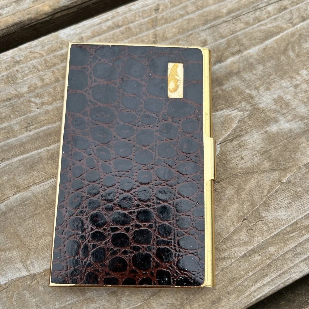 Retro Brown Faux Croc 1-clip Wallet Cigarette Case Biz Credit Card Money Holder